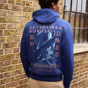 Blue Overhead Hoodie Hokusai Graphic License
