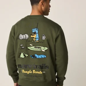 Khaki Green Snoopy License Graphic Crew Neck Sweatshirt